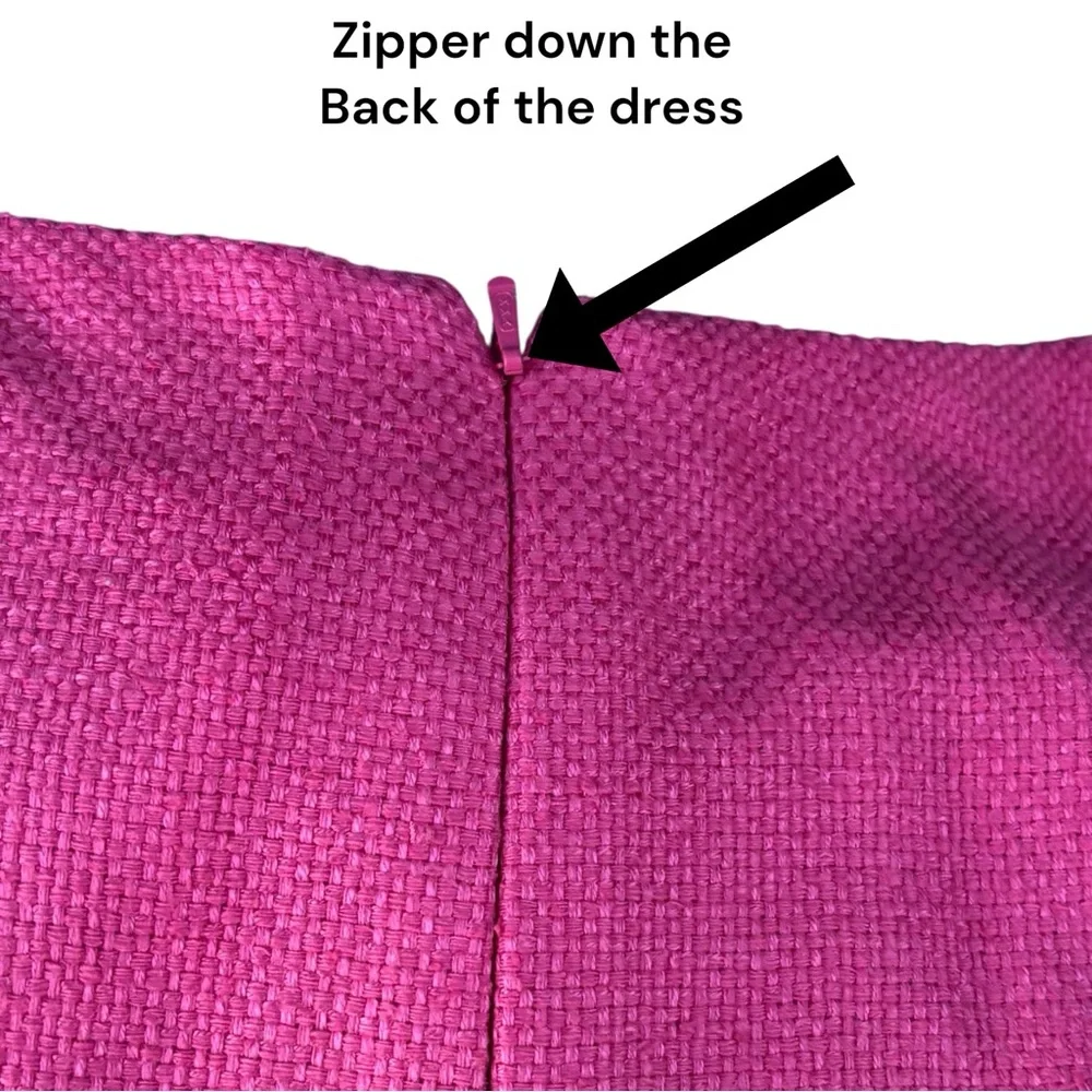 Kay Unger New York Pink Silk Ruffle Sheath Dress Belted Size 10 - Picture 4 of 11